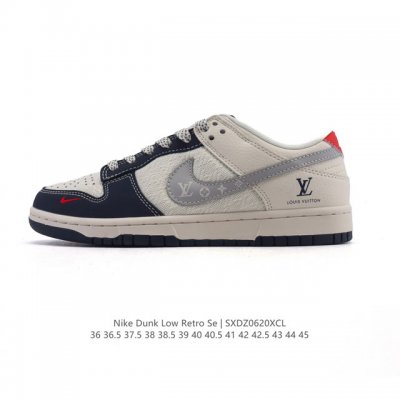 公司级 耐克 Nike Sb Dunk Low Pro 运动鞋复古板鞋 路易威登联名。采用柔软皮革织物拼接鞋面，经久耐穿，塑就如元年款 Dunk 般的复古质感。