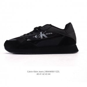 新品 Calvin Klein 卡文克莱 街头 低帮 运动鞋 潮流 复古 板鞋 Calvin Klein Jeans 男款Ck牛皮革拼接印花休闲运动阿甘鞋简约百