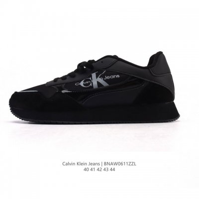 新品 Calvin Klein 卡文克莱 街头 低帮 运动鞋 潮流 复古 板鞋 Calvin Klein Jeans 男款Ck牛皮革拼接印花休闲运动阿甘鞋简约百