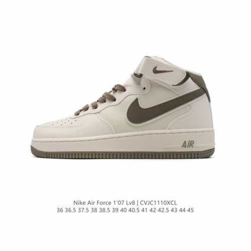 公司级 耐克 Nike Air Force 1 ‘07 HIGH 空军一号 AF1 高帮魔术贴百搭休闲厚底增高运动板鞋时尚男女鞋，柔软、弹性十足的缓震性能和出色