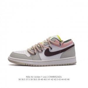 Nike 耐克 原楦原纸版开发版型，采用牛培移膜软皮革材质鞋面，中底注胶孔内置真sole气垫耐克nike Air Jordan 1 Low Gs White B