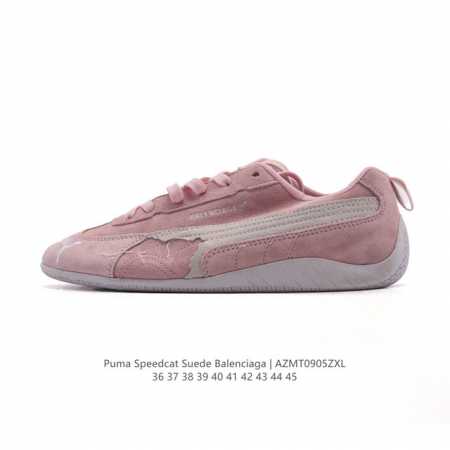 puma 彪马 X Balenciaga巴黎世家 Speedcat 系列运动鞋 薄底鞋 牛皮绒面革 圆头做旧磨损 低帮 生活休闲鞋，极速赛车系列 复古运动休闲跑 - 点击图像关闭