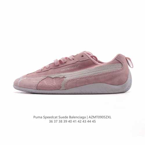 puma 彪马 X Balenciaga巴黎世家 Speedcat 系列运动鞋 薄底鞋 牛皮绒面革 圆头做旧磨损 低帮 生活休闲鞋，极速赛车系列 复古运动休闲跑