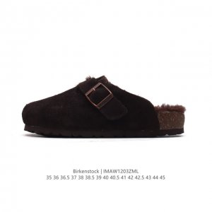 公司级 德国百年知名鞋履品牌 博肯birkenstock Boston Vl 勃肯绒面 加绒加毛 秋冬新款 金属针扣软木底包头拖鞋 牛皮革质地柔软 搭配可调节鞋