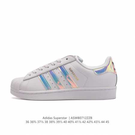 阿迪达斯 Adidas Superstar 三叶草经典贝壳头系列 新款休闲板鞋潮流男女士运动鞋 。鞋面柔软皮革材质 标志性的贝壳鞋头，锯齿三条纹，简约的线条。就 - 点击图像关闭