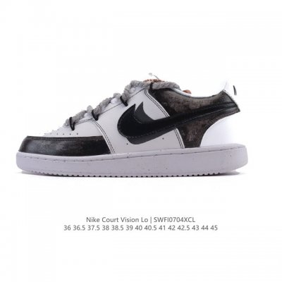 公司级 耐克Nike Court Vision Low 校园风低帮复古篮球板鞋男女运动鞋 解构绑带 双鞋带。延续80年代复古篮球鞋，添加学院风细节。皮革组合鞋面