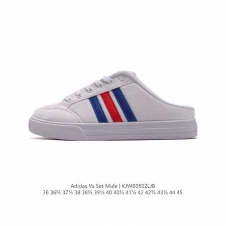 Adidas 阿迪达斯vs Set Mule 经典休闲帆布板鞋 半拖 包头凉鞋 懒人一字蹬运动凉鞋 货号：Fx4 0 Size：36 36 37 38 38 3 - 点击图像关闭