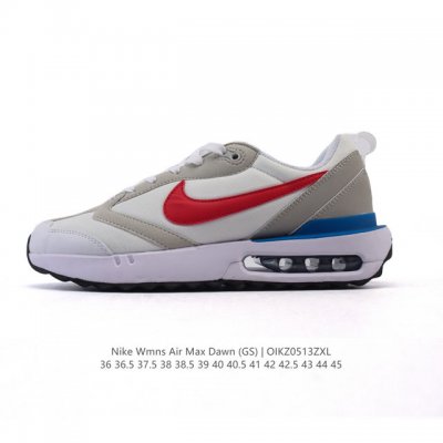 耐克 Nike Air Max Dawn 黎明系列 低帮气垫百搭休闲运动慢跑鞋，从配色上彰显出浓厚的复古气质。最大的亮点当属鞋型设计上加入结构元素，汲取1984