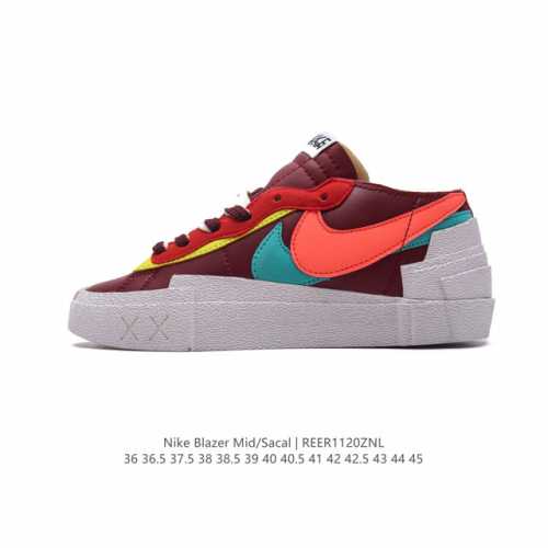 公司级耐克 联名日式解构美学品牌sacai X Nike Blazer Low 重叠设计前卫开拓者低帮百搭运动板鞋 Sacai X Nike 全新双配色blaz