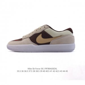 耐克Nike Sb Force 58 运动滑板鞋。这是一款将前沿创新带入街头的单品，它具有硫化杯底，具有出色的耐用性和灵活性。使用柔软皮革和帆布拼接，在饰面上放