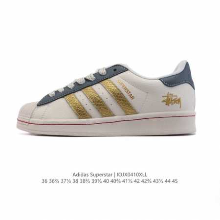 公司级 阿迪达斯 Adidas Superstar 三叶草经典贝壳头系列 新款休闲板鞋潮流男女士运动鞋 。鞋面柔软皮革材质 标志性的贝壳鞋头，锯齿三条纹，简约的 - 点击图像关闭