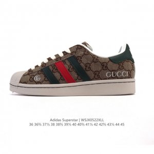 公司级 阿迪达斯 Adidas Superstar 2025年新款鞋子 蛇年新款 Gucci联名 经典贝壳头系列 新款休闲板鞋潮流男女士运动鞋 鞋面帆布织物拼接