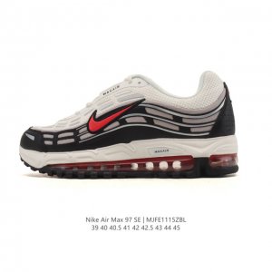 Nike 耐克 Nike Air Max 97 Se 气垫缓震男士跑步鞋 厚底增高百搭运动鞋。以织物材料以及皮革材质搭配而成 鞋侧的走线部分做了一个解构的处理，