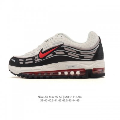 Nike 耐克 Nike Air Max 97 Se 气垫缓震男士跑步鞋 厚底增高百搭运动鞋。以织物材料以及皮革材质搭配而成 鞋侧的走线部分做了一个解构的处理，