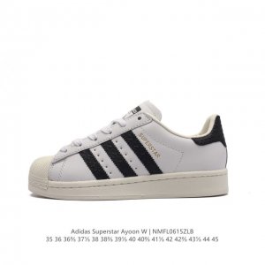 阿迪达斯 Adidas Superstar Ayoon W 三叶草运动鞋经典贝壳头板鞋 时尚男女鞋 。真皮鞋面材质 标志性的贝壳鞋头，锯齿三条纹，简约的线条。就