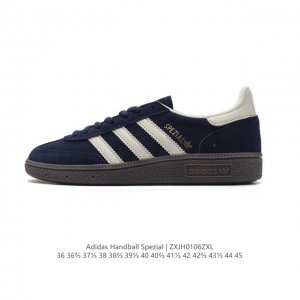 公司级 头层皮 阿迪达斯 Adidas Handball Spezial 低帮三叶草学院风复古休闲板鞋 德训鞋 橡胶底柔软皮革面经典运动鞋板鞋。圆头、缝合拼接设