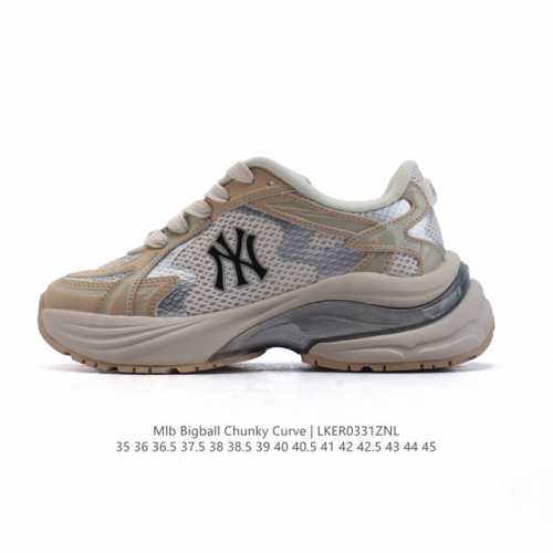 公司级 美职棒 Mlb Bigball Chunky Curve 纽约洋基队厚底增高老爹鞋男女复古鞋中性纽约洋基队休闲经典运动鞋。加厚鞋底，侧面有撞色Ny标识，