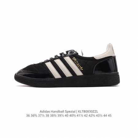 阿迪达斯 Adidas Handball Spezial 低帮三叶草学院风复古休闲板鞋 德训鞋 橡胶底柔软皮革经典运动鞋板鞋。圆头、缝合拼接设计、正面绑带、鞋舌 - 点击图像关闭