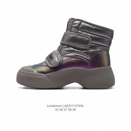 公司级 露露 Lululemon 雪地靴 保暖耐磨防滑 防泼水加绒棉鞋warm Hug Mid抱抱鞋 短筒 厚底增高户外登山雪地靴 女款。鞋带是魔术贴设计，穿脱 - 点击图像关闭