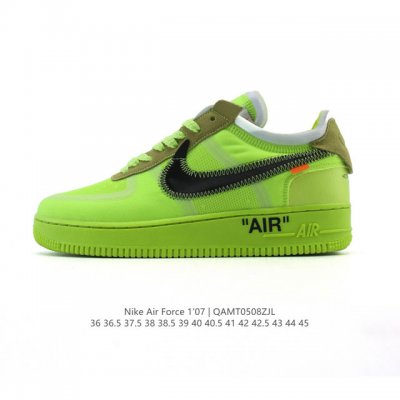 公司级 耐克Nike Off-White X Air Force 1 Ow联名空军一号厚底增高运动板鞋 小白鞋 鞋款延续了此次联名的设计风格，鞋身内侧同样印有大