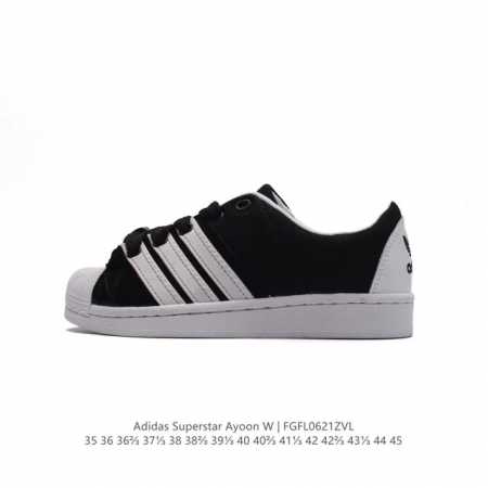 阿迪达斯 ADIDAS SUPERSTAR AYOON W 三叶草运动鞋经典贝壳头板鞋 时尚男女鞋 。真皮鞋面材质 标志性的贝壳鞋头，锯齿三条纹，简约的线条。就 - 点击图像关闭