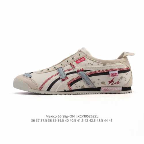 真标 亚瑟士 Onitsuka Tiger Mexico 66 Slip On 鬼冢虎复古时尚 舒适透气帆布鞋面耐磨防滑 休闲运动跑步鞋 虎底采用磨耐防橡滑胶底