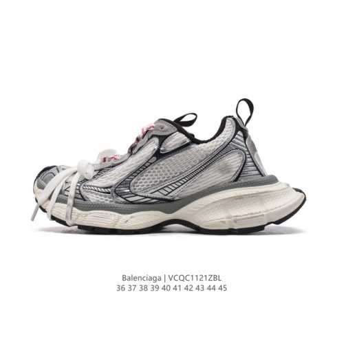 公司级 巴黎世家 Balenciaga 3Xl Sneakers 巴黎世家 十代网布系带低帮走秀复古老爹运动鞋 透气网面材料和聚氨酯 磨损效果 鞋头边缘和后帮