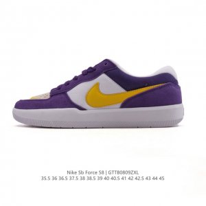 耐克Nike Sb Force 58 运动滑板鞋。这是一款将前沿创新带入街头的单品，它具有硫化杯底，具有出色的耐用性和灵活性。使用柔软皮革拼接，在饰面上放置通风