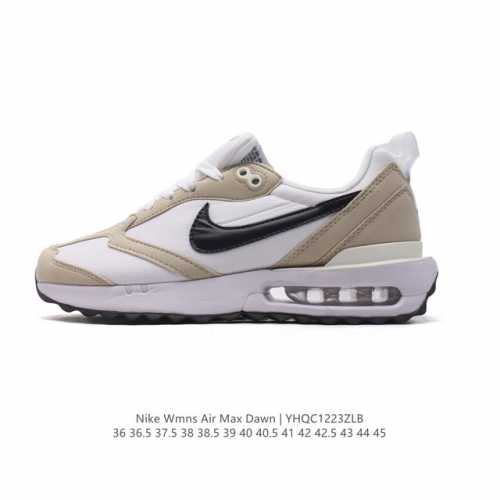 耐克 Nike Air Max Dawn 黎明系列 低帮气垫百搭休闲运动慢跑鞋，从配色上彰显出浓厚的复古气质。最大的亮点当属鞋型设计上加入结构元素，汲取1984