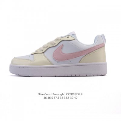耐克 Nike 女子运动鞋 Court Borough Low 小空军低帮板鞋 1.其皮革材质的鞋面结合网眼鞋舌 在出众外观与质感的同时提供稳固支撑 并且提升透