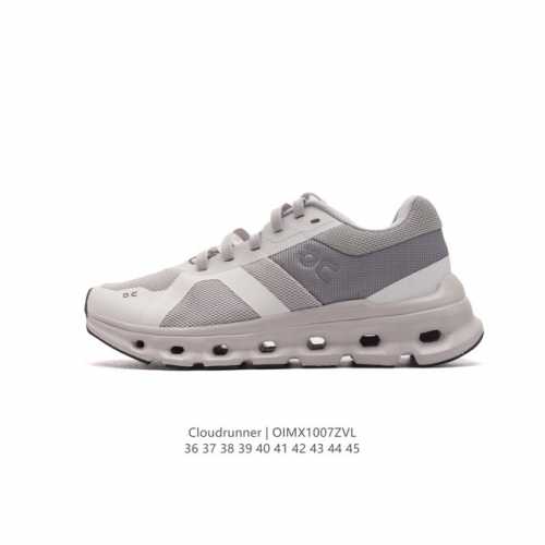On昂跑丨cloudrunner 2 运动跑步鞋 厚底增高老爹鞋。延续加宽中底设计，结合后跟 Tpu 贴片，再怎么变速，都紧跟脚步。宽厚鞋底，托住每一步、平稳落