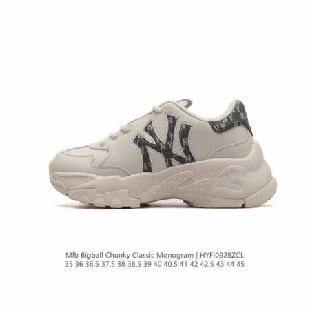 韩国mlb 男女复古老爹 Mlb Bigball Chunky Dia Mono 复古印花 男女厚底增高纽约洋基队老爹运动休闲鞋 ，Mlb他们家老爹鞋一直都是深 - 点击图像关闭