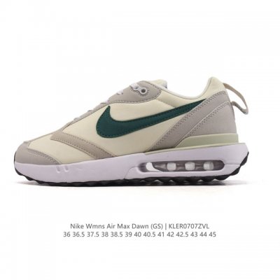 耐克 Nike Air Max Dawn 黎明系列 低帮气垫百搭休闲运动慢跑鞋，从配色上彰显出浓厚的复古气质。最大的亮点当属鞋型设计上加入结构元素，汲取1984