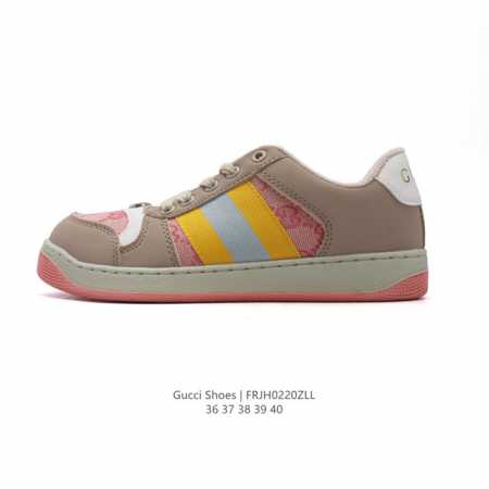 高品质性价比 古驰女鞋 Gucci Screener系列做旧脏脏鞋时尚厚底增高复古板鞋潮运动鞋，复古学院风款式与融入怀旧运动服风格的面料风靡数十年，不同风格演绎 - 点击图像关闭