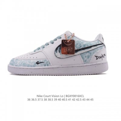 公司级 耐克Nike Court Vision Low 校园风低帮复古篮球板鞋男女运动鞋 解构绑带 双鞋带。延续80年代复古篮球鞋，添加学院风细节。皮革组合鞋面