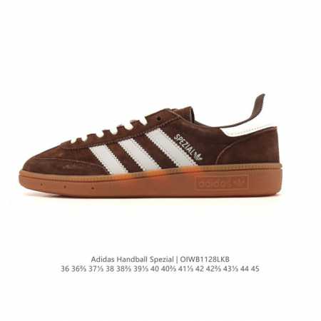 阿迪达斯 Adidas Handball Spezial 低帮三叶草学院风复古休闲板鞋 德训鞋 橡胶底柔软皮革拼接经典运动鞋板鞋。圆头、缝合拼接设计、正面绑带、 - 点击图像关闭
