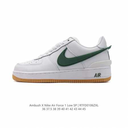 耐克 空军一号 Af1 低帮休闲板鞋 Ambush X Nk Air Force 7 Low Sp 空军一号联名标志性的swoosh延伸至鞋跟之外，鞋舌和鞋垫上 - 点击图像关闭