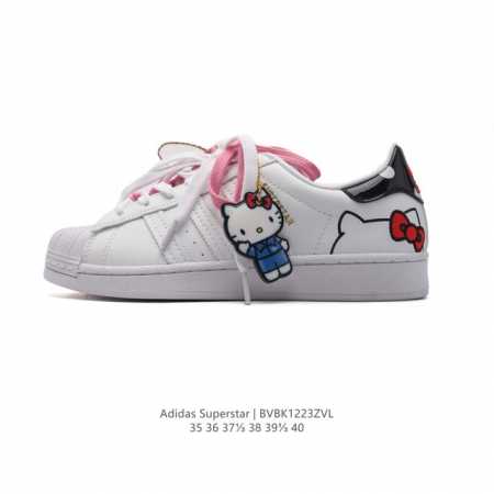 阿迪达斯 新款 Adidas Superstar 三叶草 经典贝壳头系列 Hello Kitty猫 新款休闲板鞋潮流女士运动鞋 。鞋面柔软皮革材质 标志性的贝壳 - 点击图像关闭