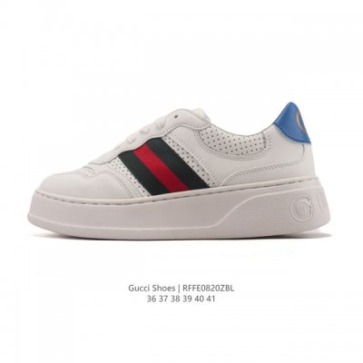 帝王版 Gucci 古驰 百搭休闲运动板鞋。明星同款 小红书爆款老花 小白鞋 厚底增高女士运动鞋 皮革透气孔鞋面 真标 2025新色，经典高奢品牌Gucci古驰