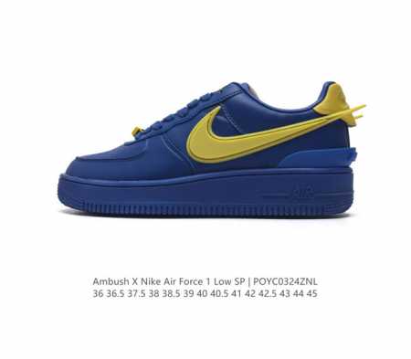 耐克 空军一号 Af1 低帮休闲板鞋 Ambush X Nk Air Force 7 Low Sp 空军一号联名标志性的swoosh延伸至鞋跟之外 鞋舌和鞋垫上 - 点击图像关闭