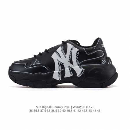 公司级 美职棒 Mlb Bigball Chunky 纽约洋基队厚底增高老爹鞋男女复古鞋中性纽约洋基队休闲经典运动鞋。加厚鞋底，侧面有撞色Ny标识，打造出时尚外 - 点击图像关闭