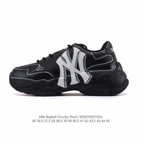 公司级 美职棒 Mlb Bigball Chunky 纽约洋基队厚底增高老爹鞋男女复古鞋中性纽约洋基队休闲经典运动鞋。加厚鞋底，侧面有撞色Ny标识，打造出时尚外
