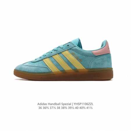 阿迪达斯 Adidas HANDBALL SPEZIAL 低帮三叶草学院风复古休闲板鞋 德训鞋 橡胶底柔软皮革鞋面 经典运动鞋板鞋。圆头、缝合拼接设计、正面绑带 - 点击图像关闭