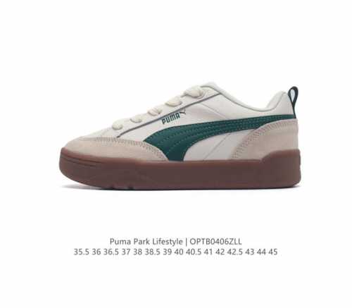 Puma 彪马 男女运动板鞋，原楦原纸版开发版型，采用环保皮革组合鞋面材质，外置耐磨橡胶大底蕾哈娜同系面包鞋太好看了！彪马puma Park Lifestyle
