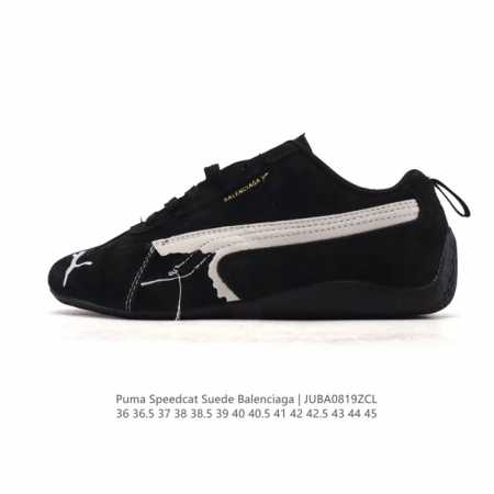 公司级Puma 彪马 X Balenciaga巴黎世家 Speedcat 系列 薄底鞋 牛皮绒面革 圆头做旧磨损 低帮 生活休闲鞋 极速赛车系列 复古运动休闲跑 - 点击图像关闭