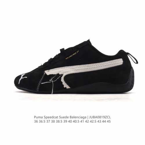 公司级Puma 彪马 X Balenciaga巴黎世家 Speedcat 系列 薄底鞋 牛皮绒面革 圆头做旧磨损 低帮 生活休闲鞋 极速赛车系列 复古运动休闲跑