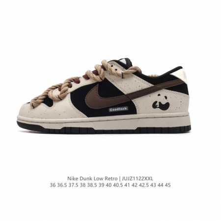 公司级 耐克 Nike Dunk Low Retro 运动鞋复古解构绑带板鞋 双鞋带 熊猫。作为 80 年代经典篮球鞋款，起初专为硬木球场打造，后来成为席卷街头 - 点击图像关闭