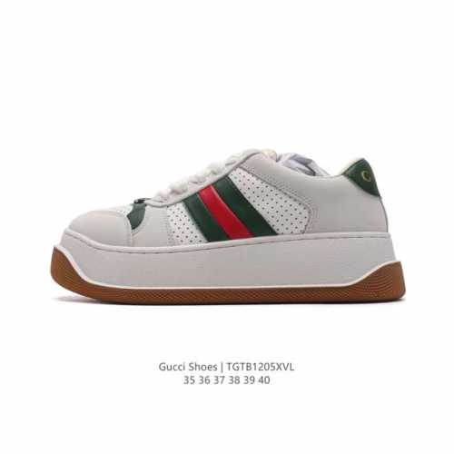 公司级 Gucci 古驰 百搭休闲运动板鞋。明星同款 小红书爆款老花 小白鞋 厚底增高女士运动鞋 真标 2024Ss新色，经典高奢品牌gucci古驰 复古松糕跟