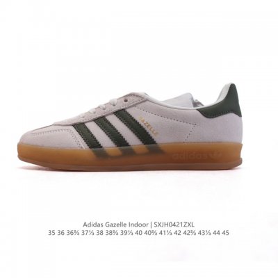 阿迪达斯 Adidas Originals Gazelle Indoor复古三叶草防滑透明橡胶板鞋经典运动鞋。这款经典鞋,忠于原版设计,缀撞色三条纹和鞋跟饰片。