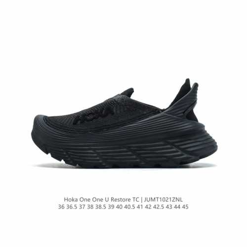 HOKA ONE ONE RESTORE 弹性舒适减震防滑 低帮 涉溪鞋 休闲跑步鞋 男女同款 一脚蹬 沙滩凉拖鞋。简评一下：1.做工：很细致，没发现溢胶、线头